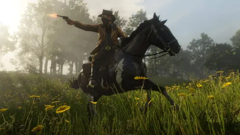 Arthur fires from horseback