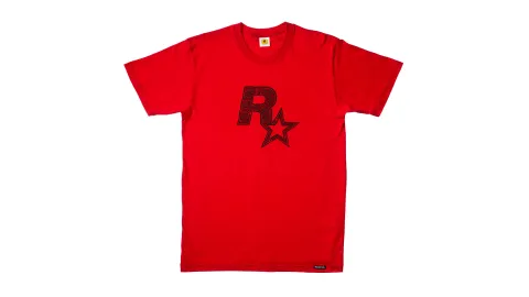 Linocut Rockstar Games Logo Tee - Black on Red