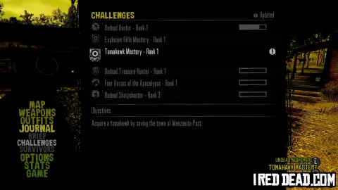Red Dead Redemption Undead Nightmare Tomahawk Mastery Rank 1 Menu