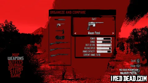 Red Dead Redemption Weapons Mauser Pistol Menu