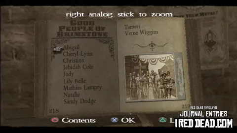 Red Dead Revolver Journal Entry 110 - Good People Of Brimstone Index