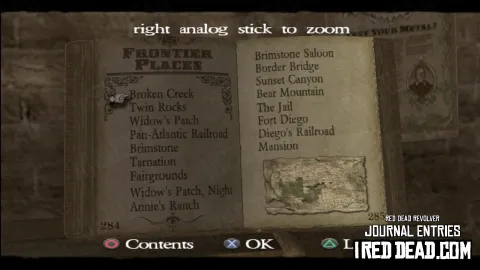 Red Dead Revolver Journal Entry 143 - Frontier Places Index