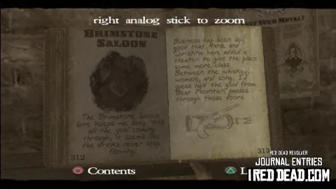 Red Dead Revolver Journal Entry 157 - Brimstone Saloon