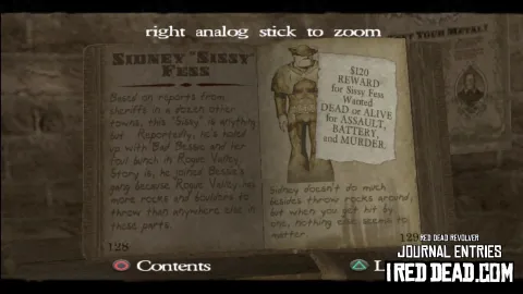 Red Dead Revolver Journal Entry 65 - Sidney "Sissy" Fess