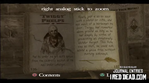 Red Dead Revolver Journal Entry 69 - "Twiggy" Phelps Red Dead Revolver Journal Entry 69 - "Twiggy" Phelps