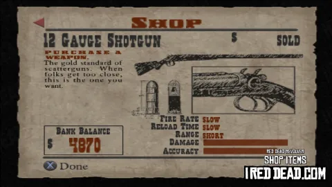 Red Dead Revolver Shop Item 12 Gauge Shotgun