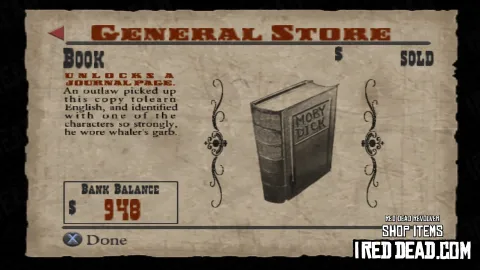 Red Dead Revolver Shop Item Book