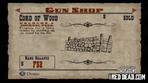 Red Dead Revolver Shop Item Cord Of Wood