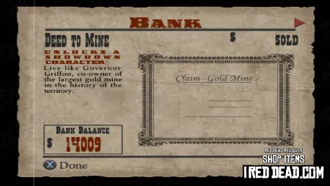 Red Dead Revolver Shop Item Deed To Mine