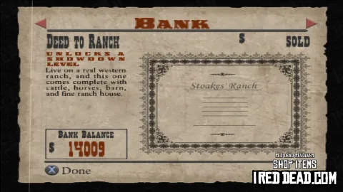 Red Dead Revolver Shop Item Deed To Ranch