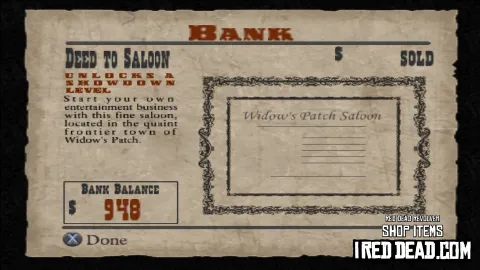 Red Dead Revolver Shop Item Deed To Saloon