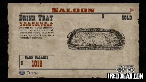 Red Dead Revolver Shop Item Drink Tray