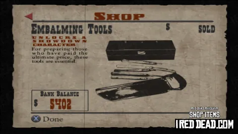 Red Dead Revolver Shop Item Embalming Tools