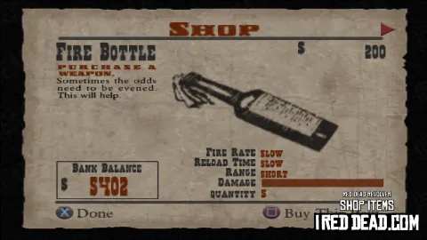 Red Dead Revolver Shop Item Fire Bottle