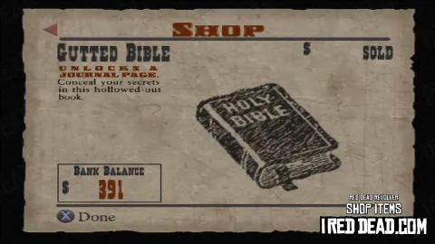 Red Dead Revolver Shop Item Gutted Bible