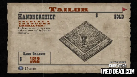Red Dead Revolver Shop Item Handkerchief