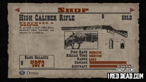 Red Dead Revolver Shop Item High Caliber Rifle