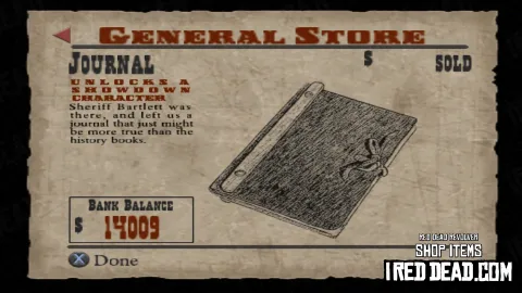 Red Dead Revolver Shop Item Journal