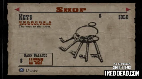 Red Dead Revolver Shop Item Keys
