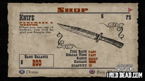 Red Dead Revolver Shop Item Knife