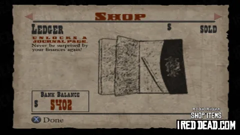 Red Dead Revolver Shop Item Ledger