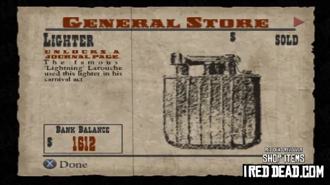 Red Dead Revolver Shop Item Lighter