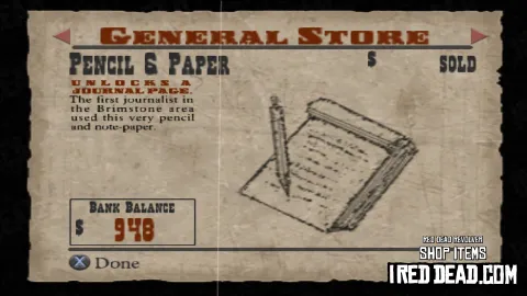 Red Dead Revolver Shop Item Pencil & Paper