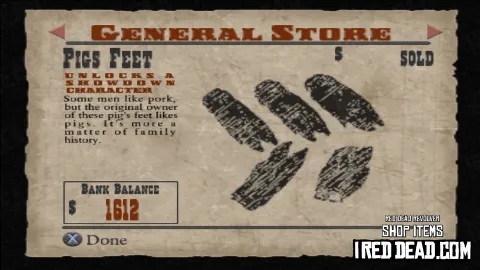 Red Dead Revolver Shop Item Pigs Feet