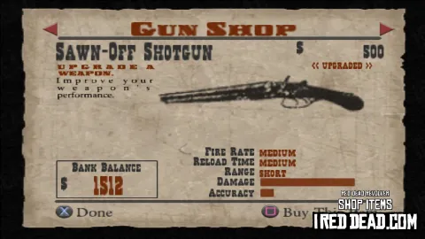Red Dead Revolver Shop Item Sawn-Off Shotgun