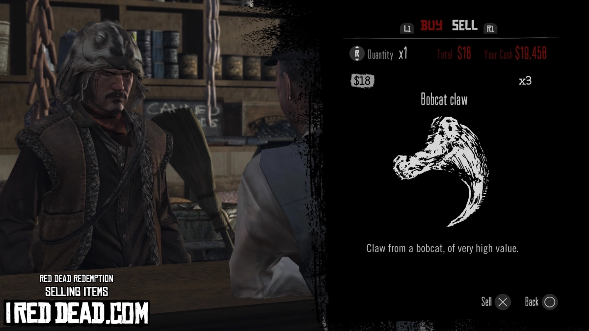 Red Dead Redemption Selling Items Bobcat Claw
