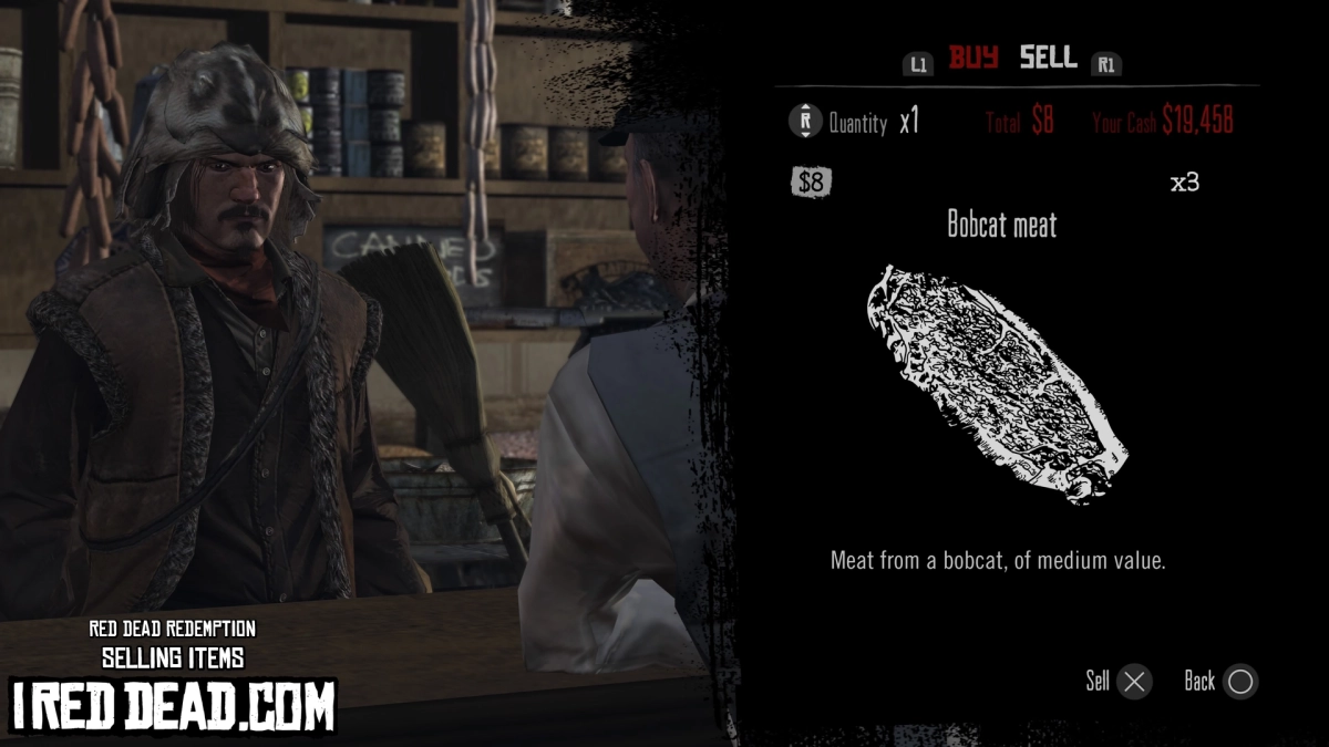 Red Dead Redemption Selling Items Bobcat Meat