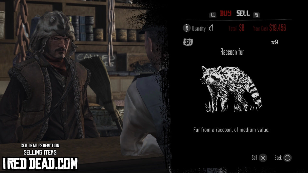 Red Dead Redemption Selling Items Raccoon Fur