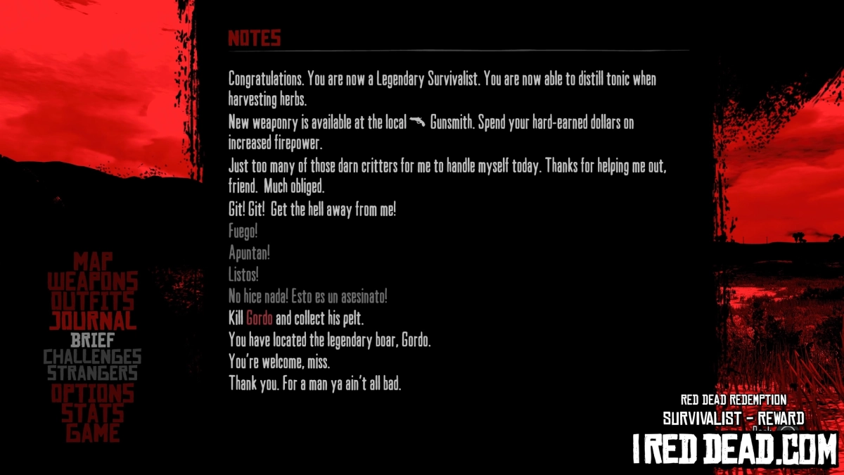 Red Dead Redemption Survivalist Survivalist Rank 10 Reward