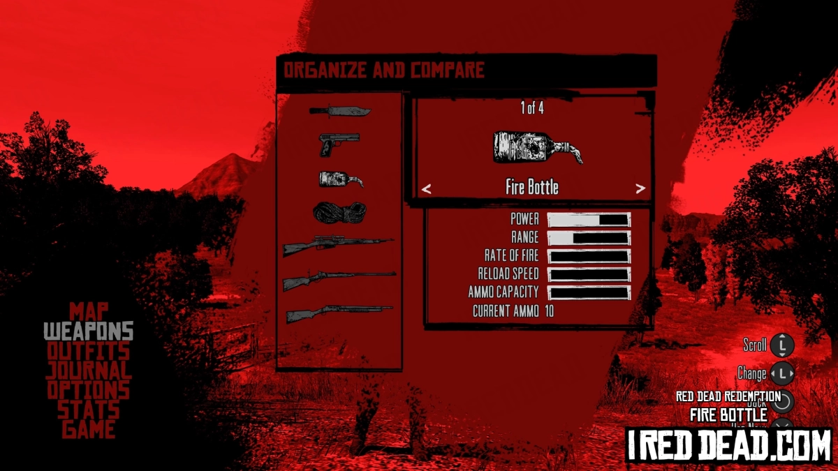 Red Dead Redemption Weapons Fire Bottle Menu