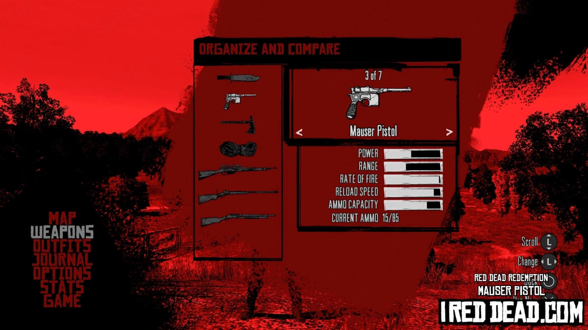 Red Dead Redemption Weapons Mauser Pistol Menu