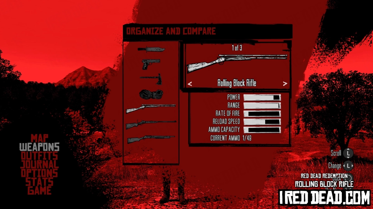 Red Dead Redemption Weapons Rolling Block Rifle Menu
