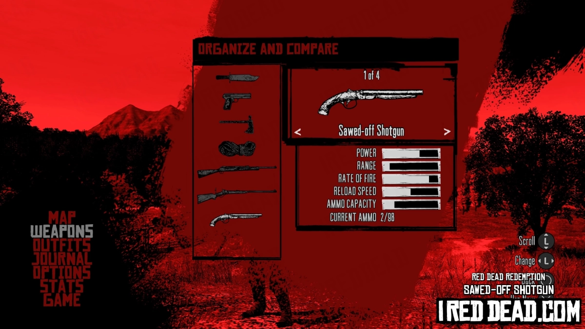 Red Dead Redemption Weapons Sawed Off Shotgun Menu