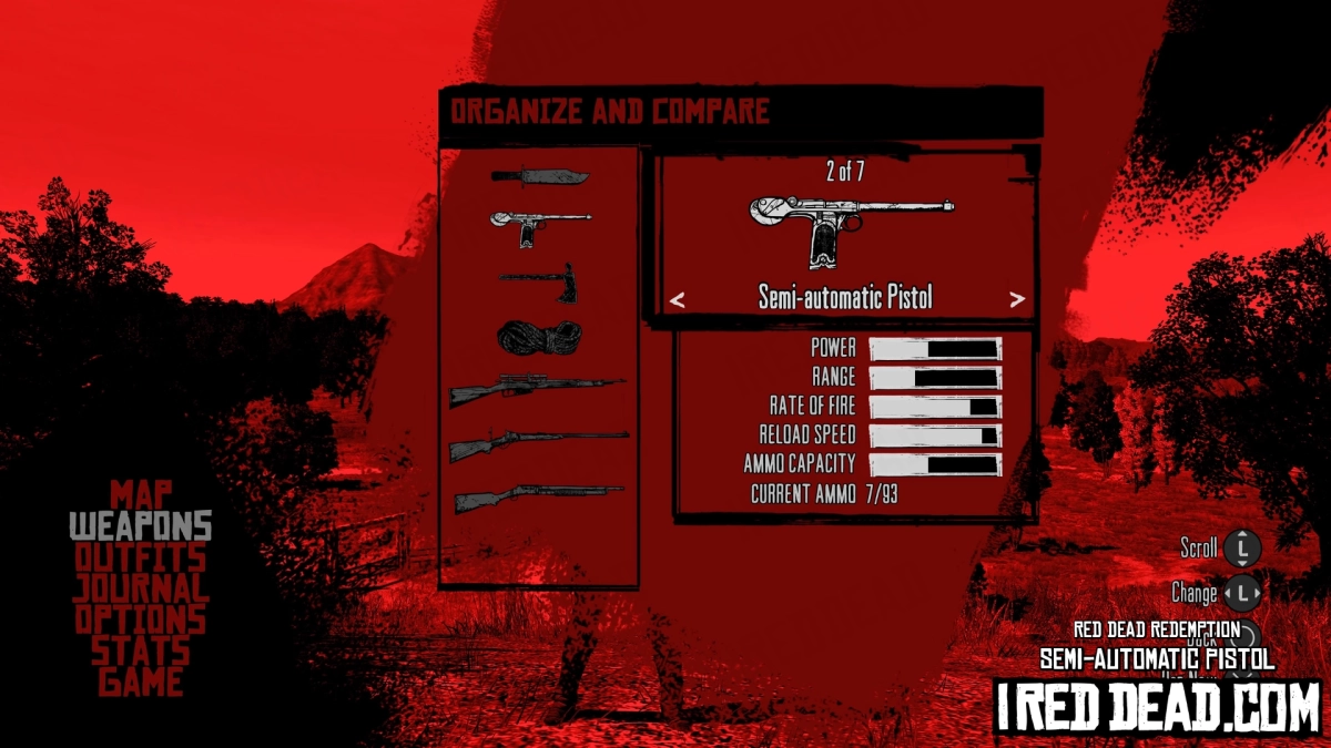 Red Dead Redemption Weapons Semi Automatic Pistol Menu