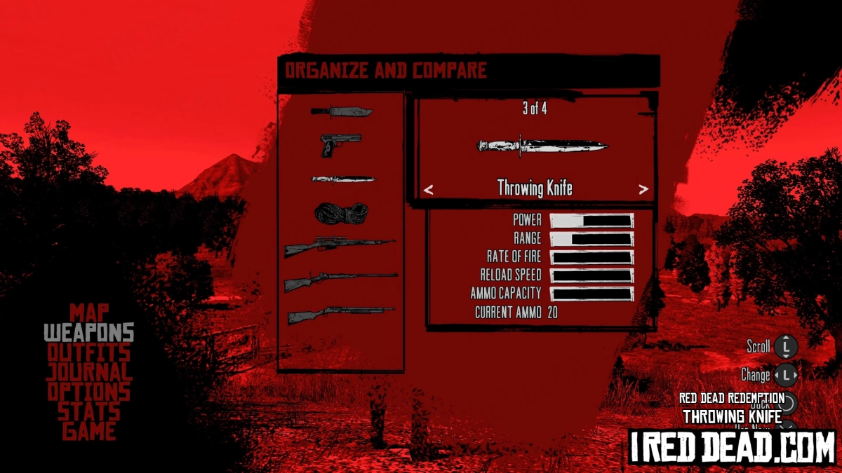 Red Dead Redemption Weapons Throwing Knife Menu