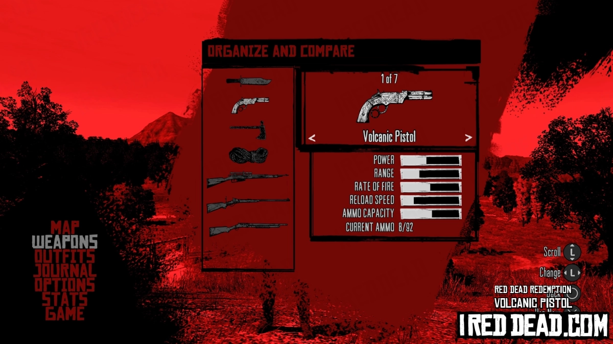 Red Dead Redemption Weapons Volcanic Pistol Menu