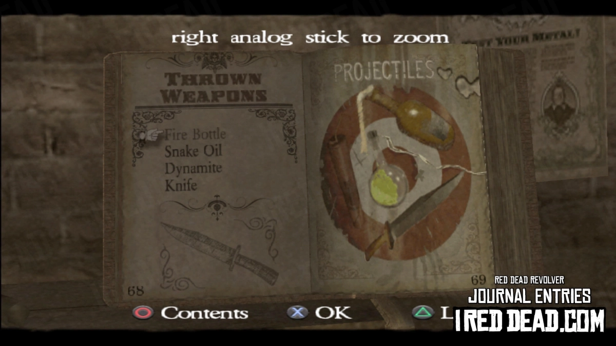 Red Dead Revolver Journal Entry 35 - Thrown Weapons Index