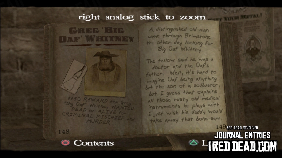 Red Dead Revolver Journal Entry 75 - Greg 'Big Oaf' Whitney
