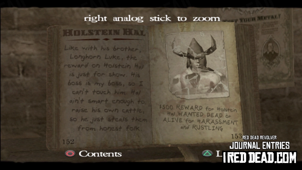 Red Dead Revolver Journal Entry 77 - Holstein Hal
