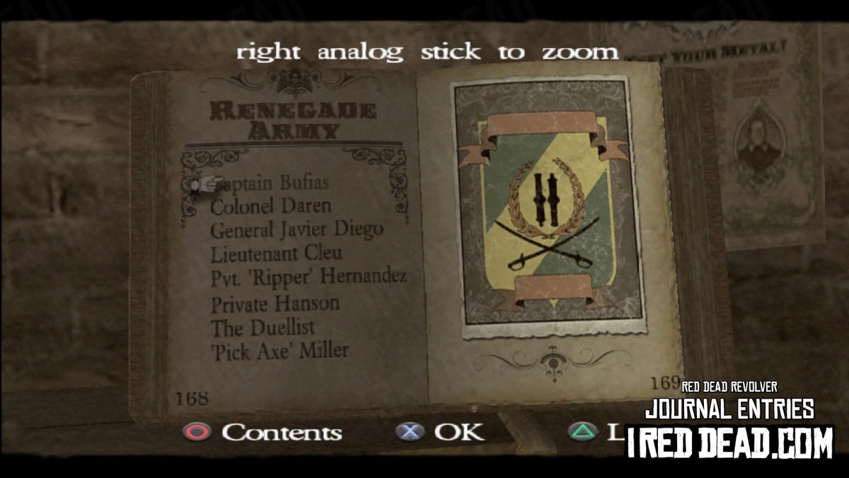 Red Dead Revolver Journal Entry 85 - Renegade Army Index