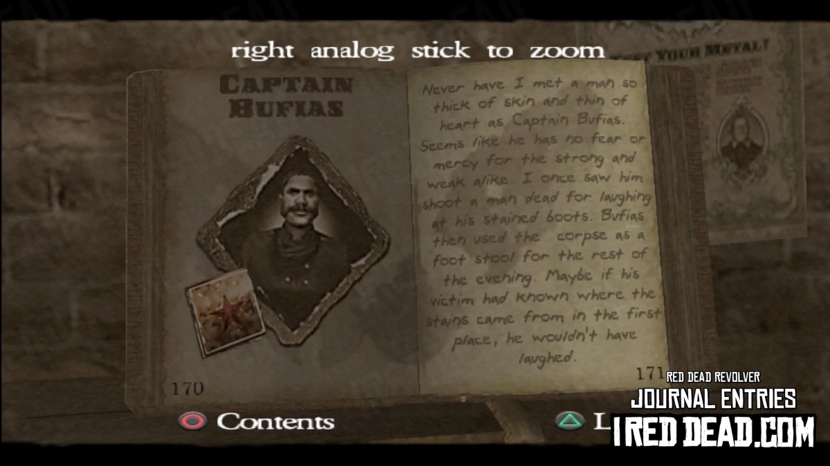 Red Dead Revolver Journal Entry 86 - Captain Bufias