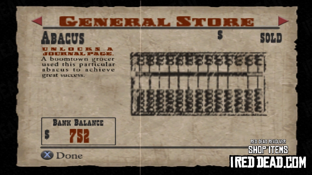 Red Dead Revolver Shop Item Abacus