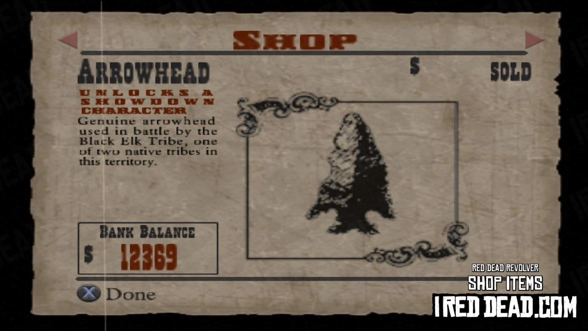 Red Dead Revolver Shop Item Arrowhead