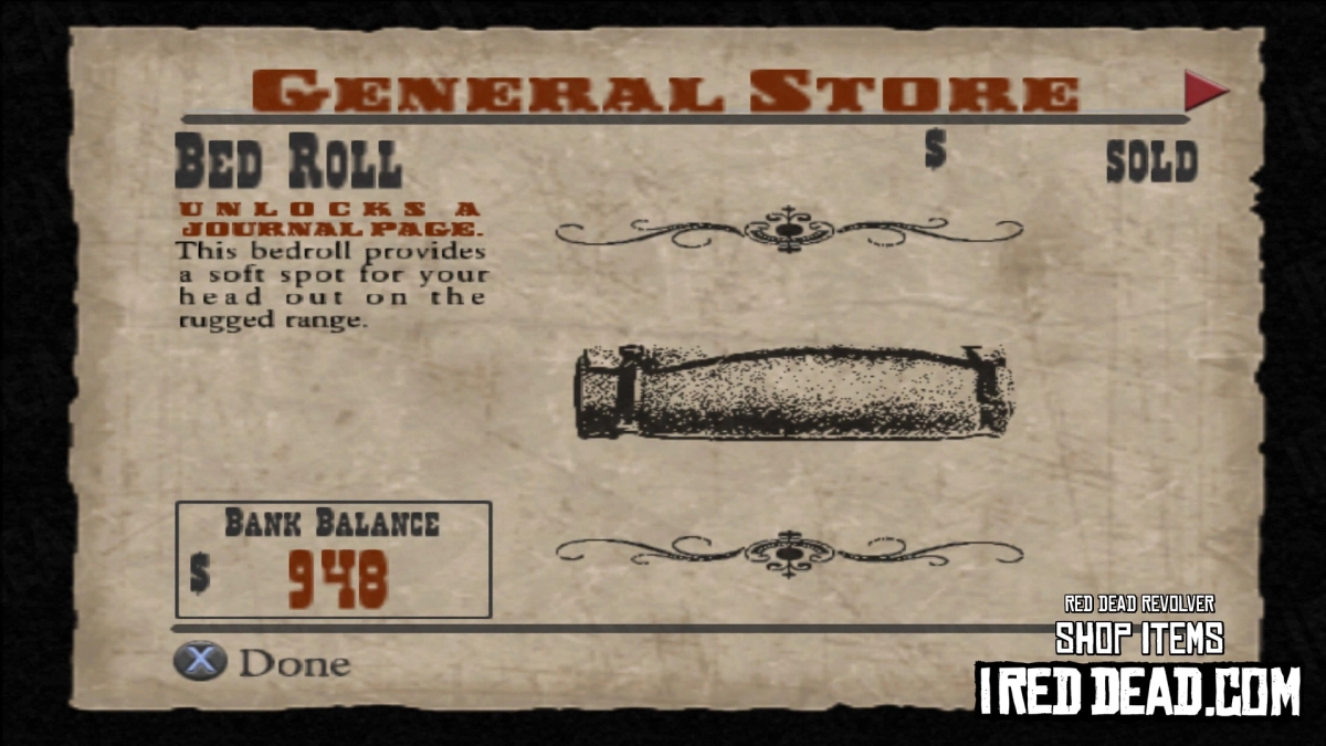 Red Dead Revolver Shop Item Bed Roll