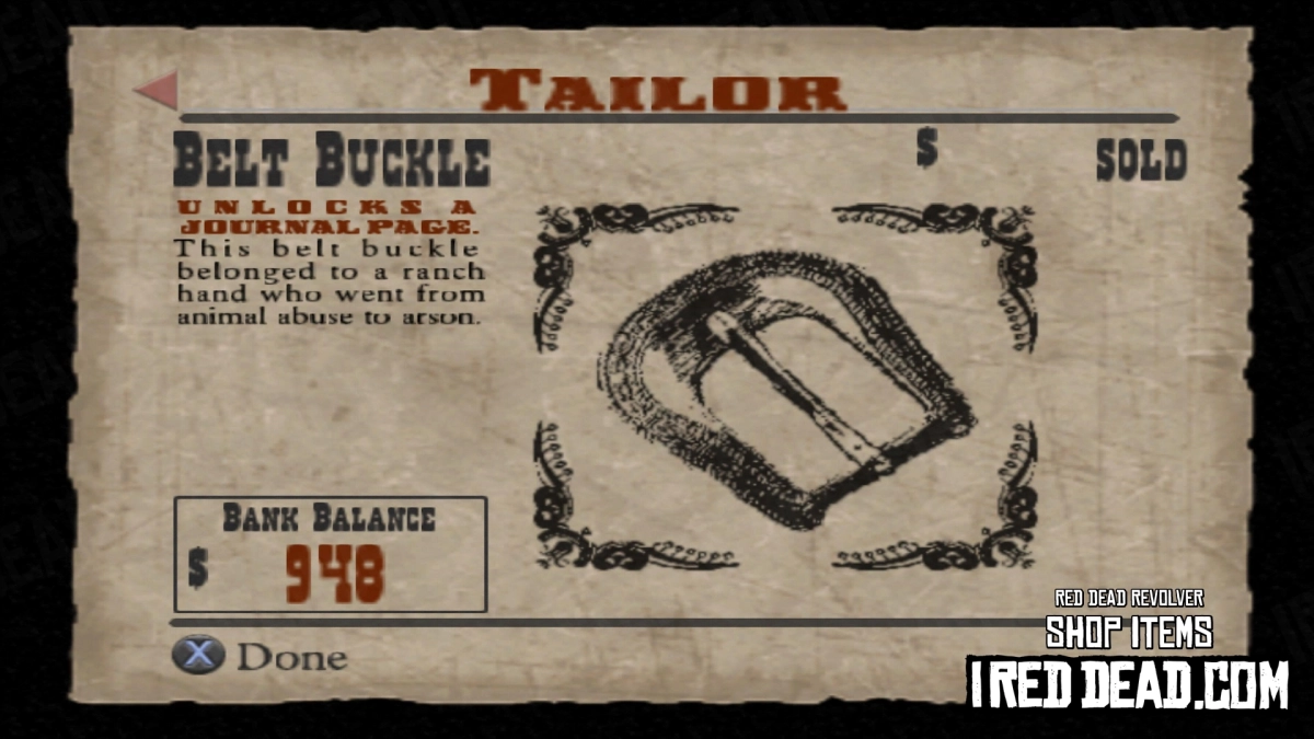 Red Dead Revolver Shop Item Belt Buckle