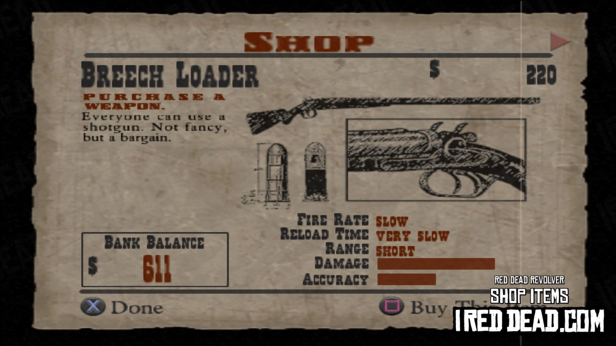 Red Dead Revolver Shop Item Breech Loader